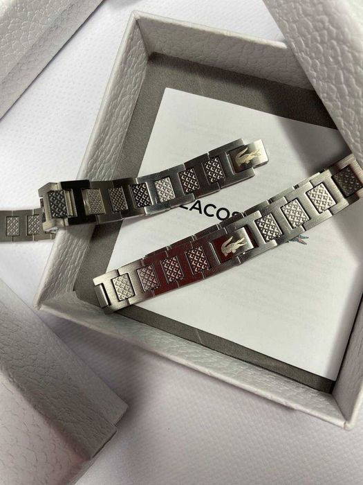 !НОВІ! Браслет Lacoste, браслет лакоста срібний і чорний, унісекс