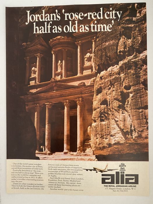 Anúncio Vintage da Alia, Royal Jordanian Airlines - Anos 1970