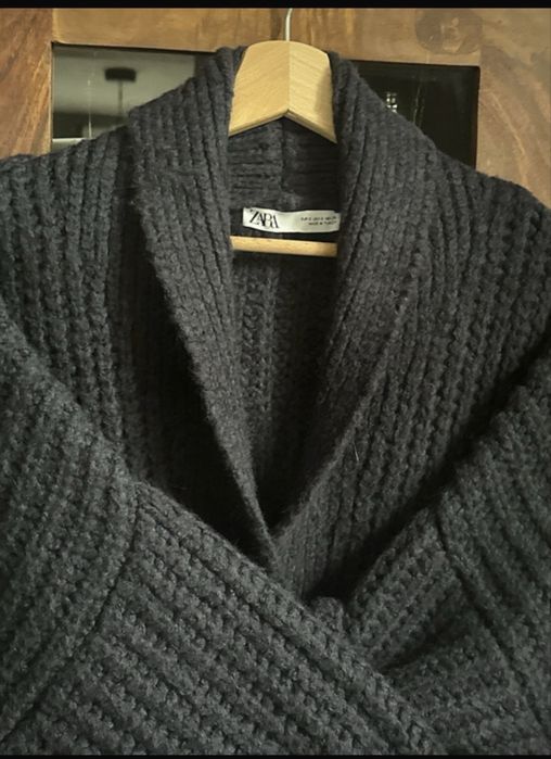 Zara granatowy rozpinany kardigan sweter wełna S M oversize
