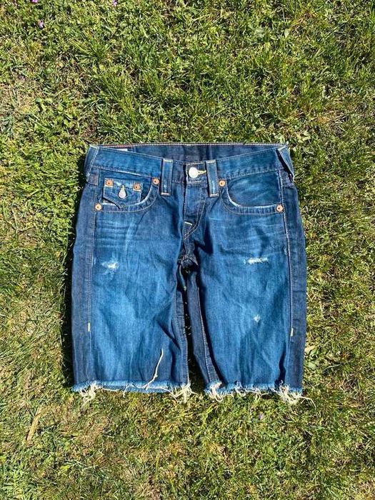 Spodenki shorty True Religion S granatowy przetarcia jeans streetwear
