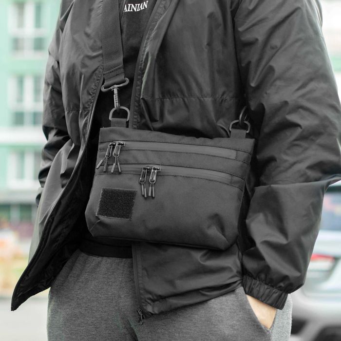 Тактична сумка через плече BLOK Slim барсетка чорна тканинна