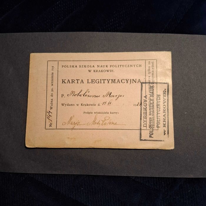 Legitymacja Studencka Karta Legitymacyjna 1921 Kraków