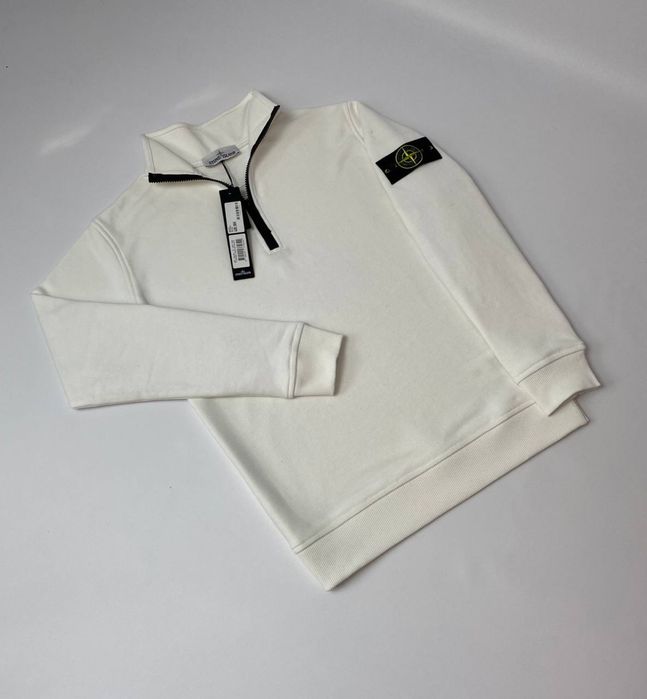 Білий зіп світшот на блискавці Stone Island Кофта Стон Айленд Світшоти