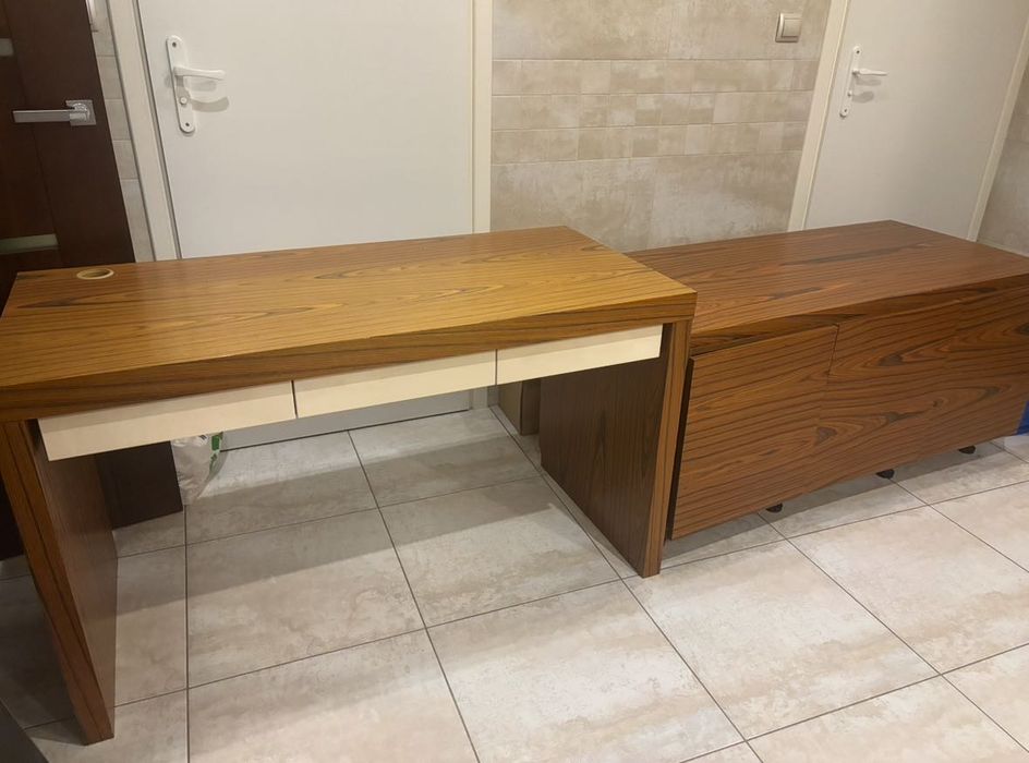 Komplet mebli - biurko i szafka - kolor palisander - używane