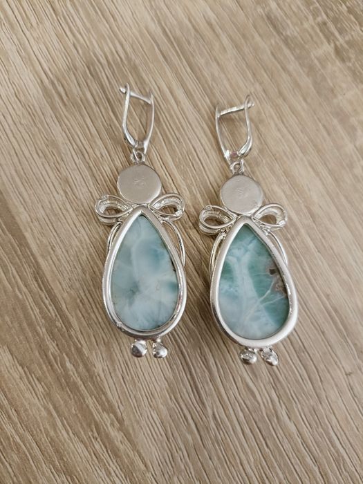 Kolczyki larimar srebro 925