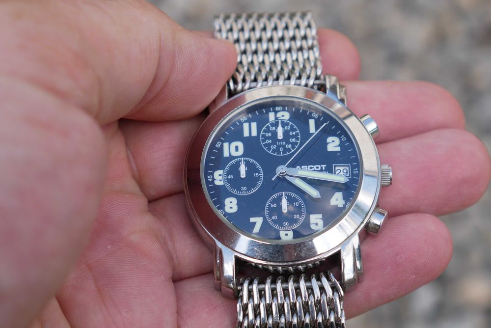 Zegarek Ascot chronograf bransoleta mesh mesz stalowy