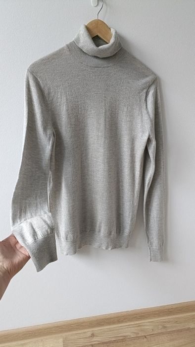 Golf damski sweter z golfem wełniany wełna 100% szary cienki