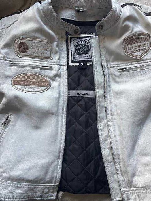 Kurtka motocyklowa damska, 100% skóra, protektory, biała, XL/42