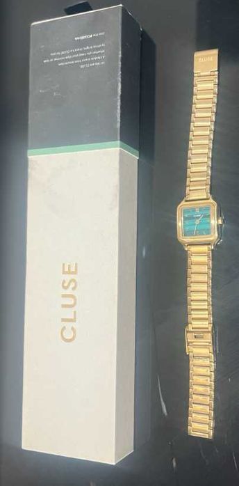 Relógio CLUSE dourado com mostrador azul/turquesa + caixa original