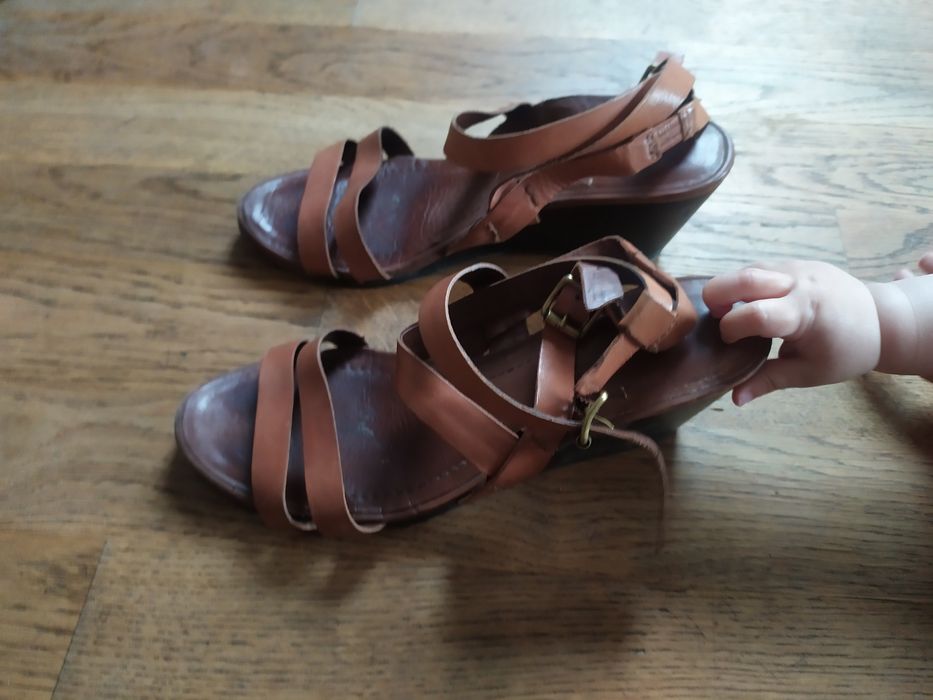 sandaly koturnie Marc O Polo 38 skorzane brazowe kostke