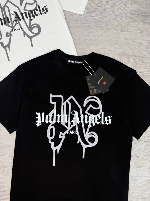 Футболка Palm Angels чорна/біла з принтом (стильна streetwear) Футболка Palm Angels чорна | Чоловіча/Жіноча |Футболка Пальм