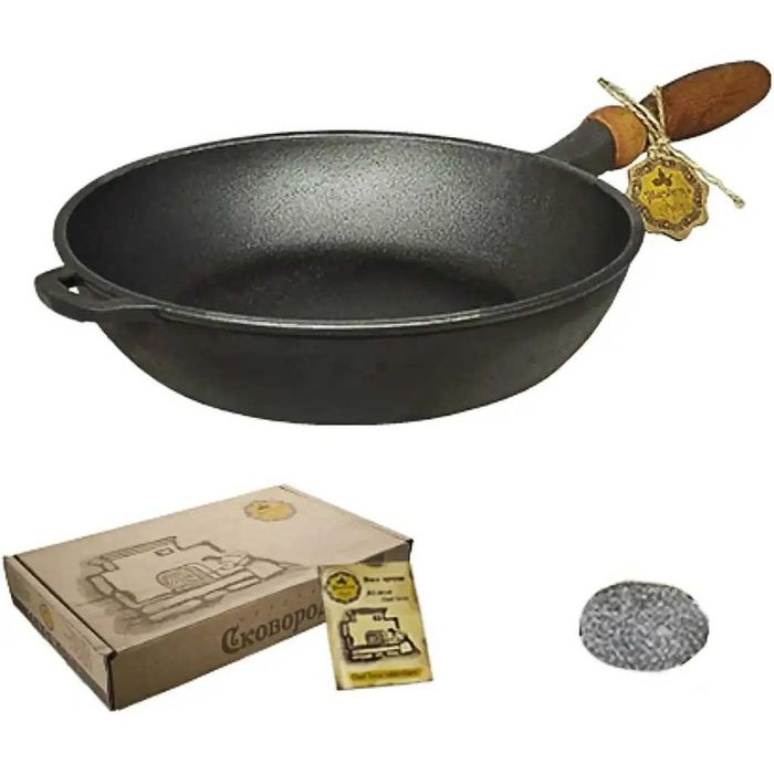 Сковорода чавунна Maysternya із дерев'яною ручкою