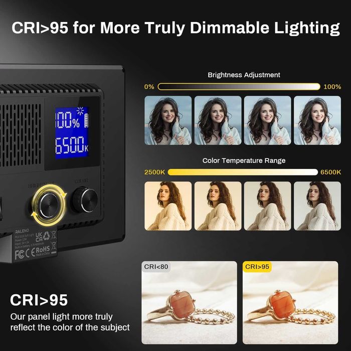 RALENO Lampa wideo LED PLV-S116, bateria 4000 mAh CRI>95,