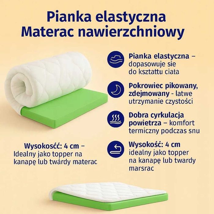 Materac nawierzchniowy 140x190 pianka PUR nakładka H3