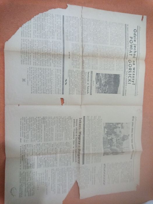 Dwie strony Głosu Podchala z lipca 1939 Roku. Sprzedam.