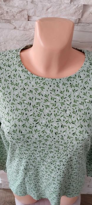 Bluzka T-shirt z długim rękawem damski zielony w listki XXL/44