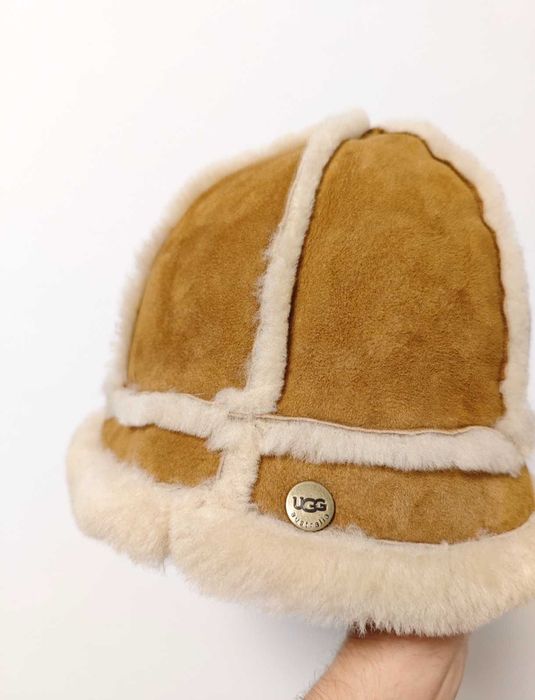 Ugg australia шапка панама зимова з овчини замшева жіноча коричнева
