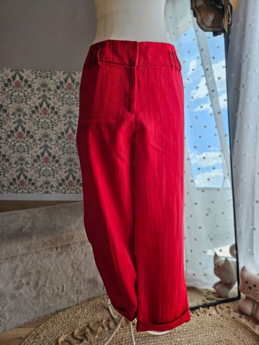 Spodnie damskie szersza prosta nogawka klasyczne czerwone wide leg XL