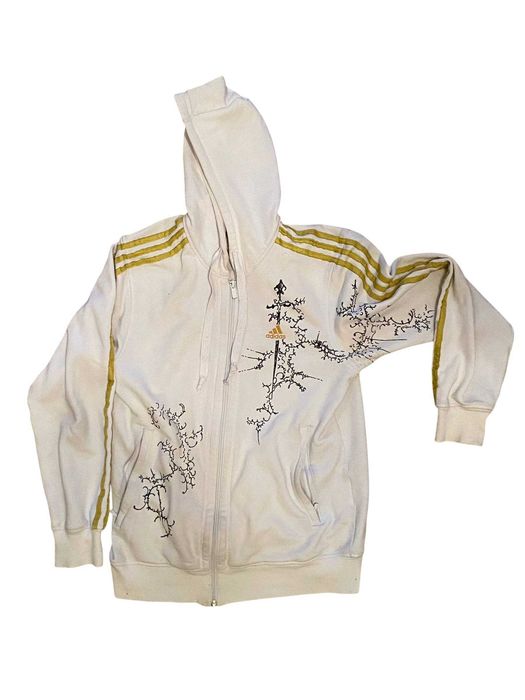 Custom Adidas Zip Hoodie White Gold | S-M