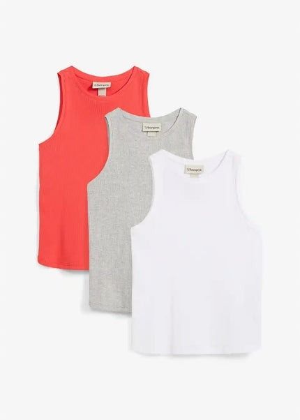 B.P.C 3-pak bluzek topów dziewczęcych prążkowanych 128/134.