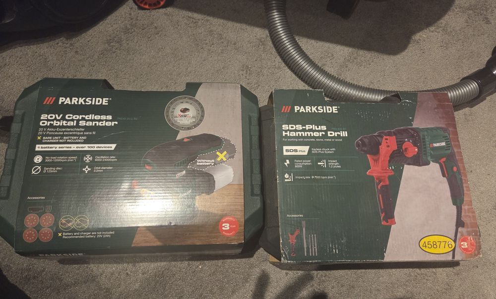 Elektronarzędzia Parkside szlifierka mimośrodowa i młotowiertarka