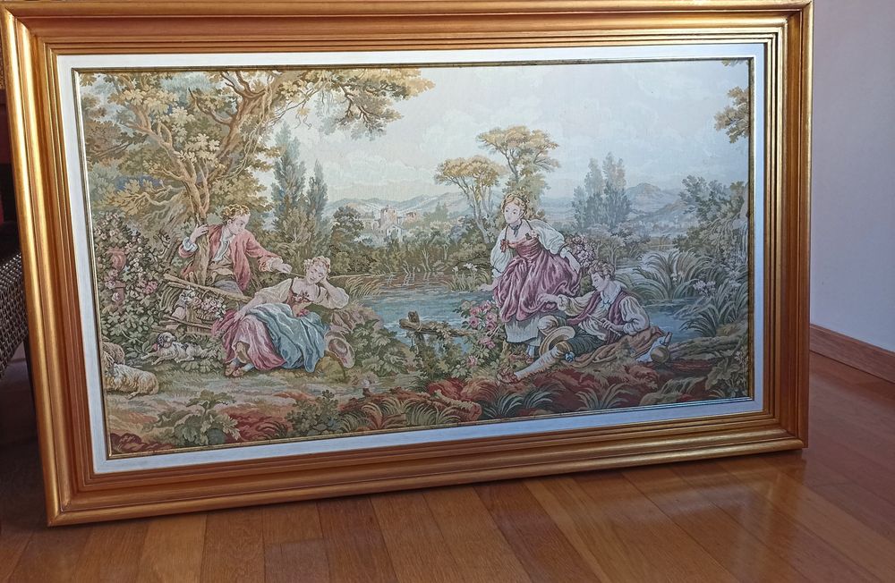 Quadro em tapeçaria Gobelin / Dois casais.