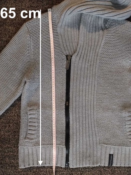 Sweter męski z kapturem Burton London - szary akrylowy z zamkiem