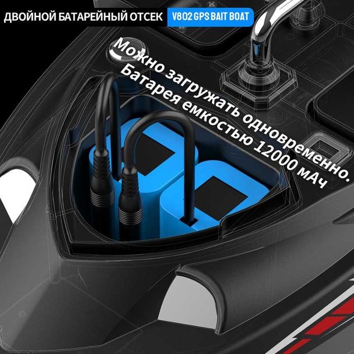 Карповый кораблик для рыбалки Flytec V802 PRO GPS 12000 мАч