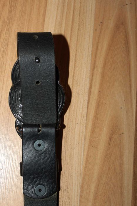 Вiнтажний шкiряний ремiнь Butterfly\blue з вiнтажною пряжкою