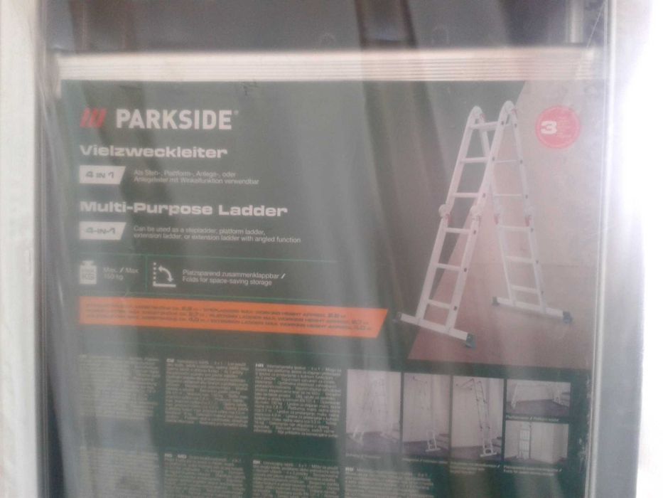 Parkside DRABINA składana 4x3 przegubowa z platformą wys. do 4m NOWA