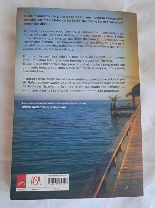 Livro 'As Palavras que Nunca te Direi', de Nicholas Sparks