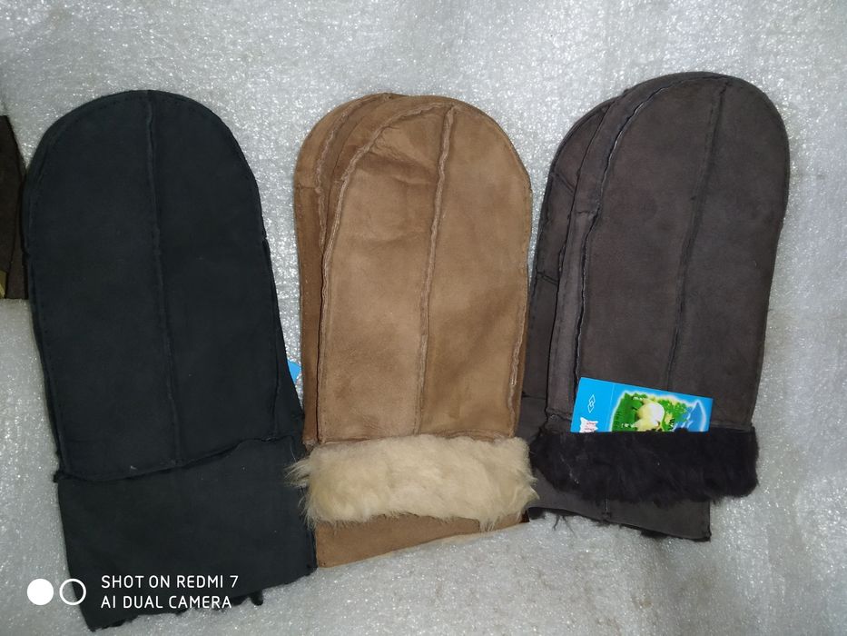 Кожаные перчатки дублёнка  мутон