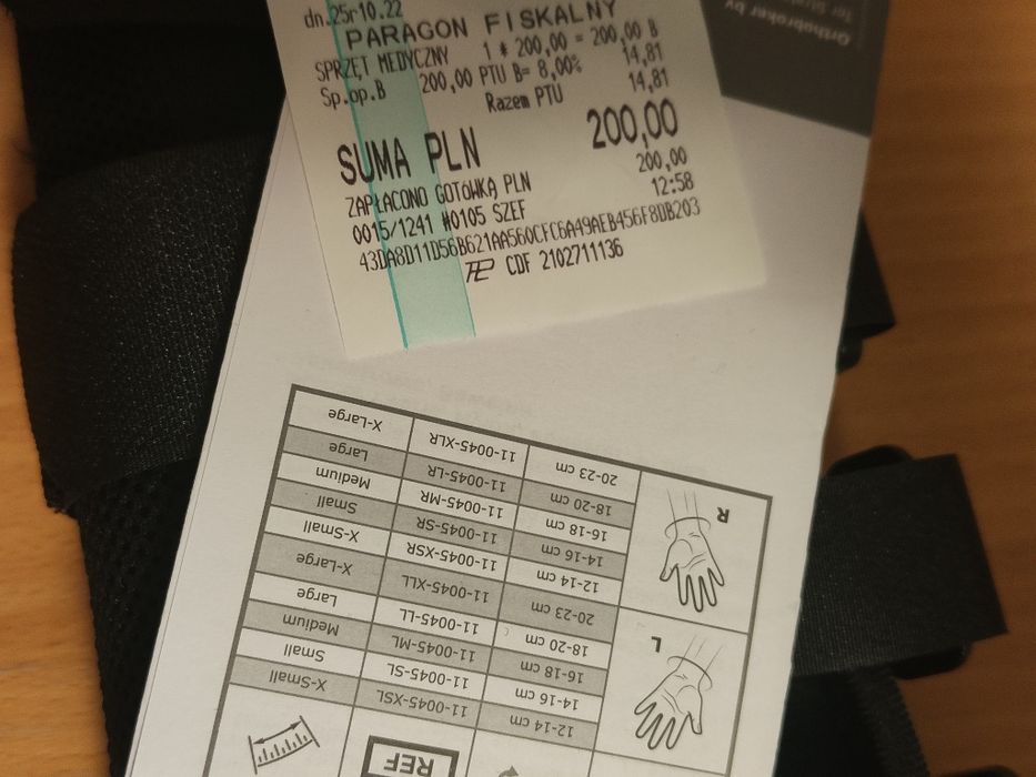 Orteza nadgarstka lewa rozm. L