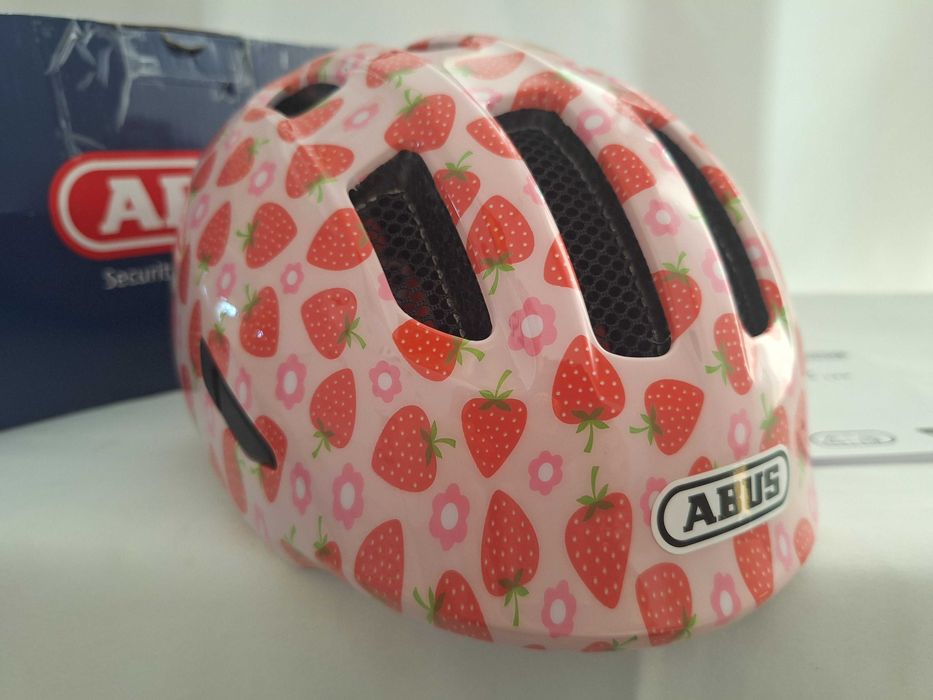 Kask rowerowy dziecięcy Abus Smiley 3.0 LED Rose Strawberry S 45-50cm