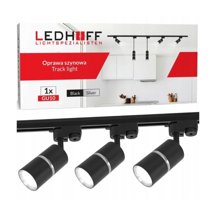 Szynoprzewód SZYNA listwa 1m + 3x reflektor GU10 CZARNA srebrna lampa