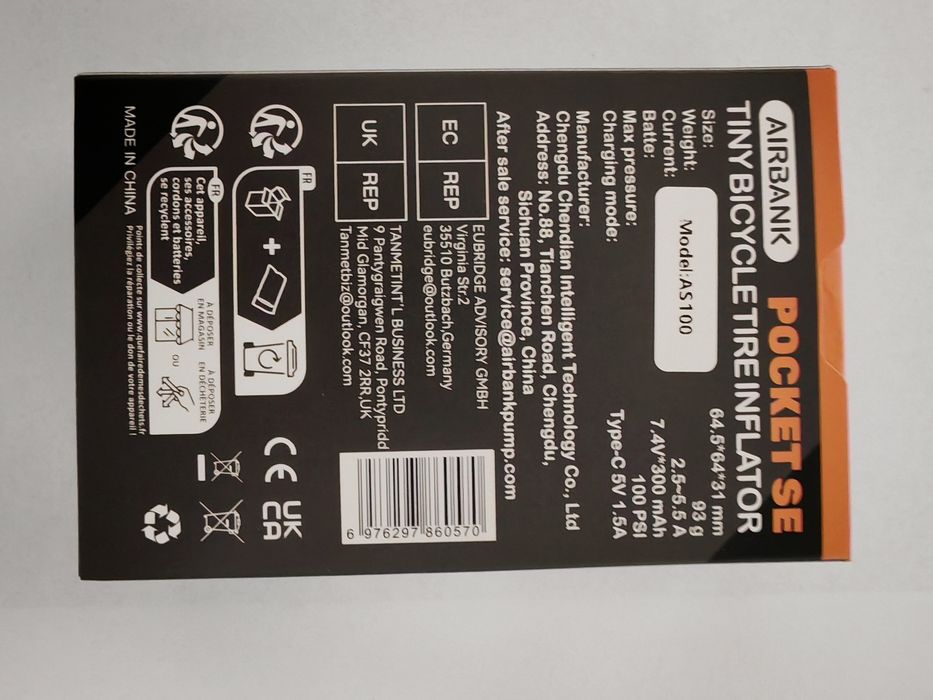 Pompka Cycplus AS100 POCKET SE AIRBANK Mini Pompka Rowerowa Akumulator USB-C