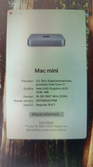 Mini mac 2018 i7  3,2GHz, dysk 1TB