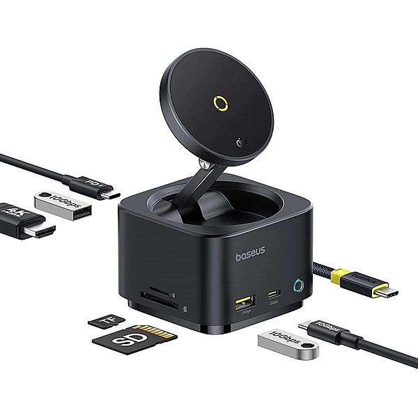 Hub USB-C 7w1 Baseus MagPro Series II z ładowarką kompatybilną z MagSa