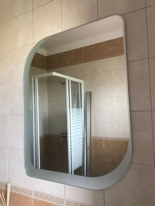 Móvel de casa de banho (WC) + lavatório + torneira + pedra + espelho