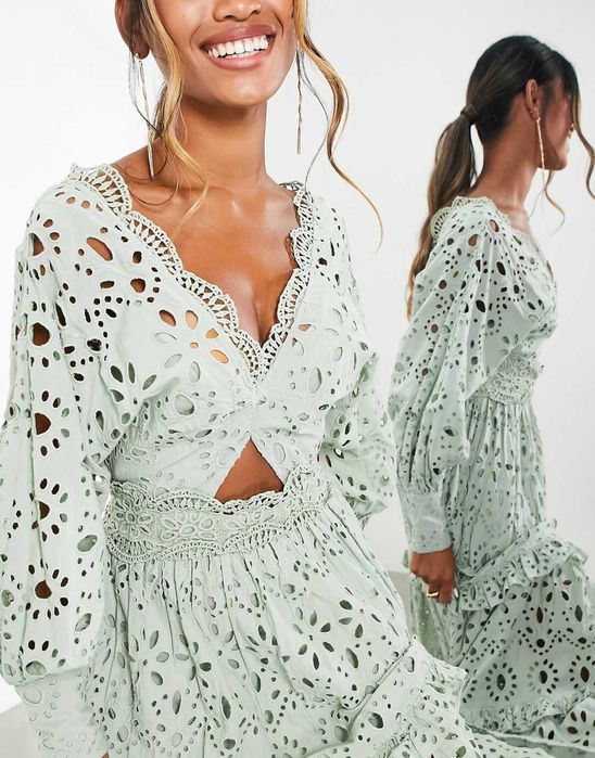 Asos design sukienka haftowana ażurowa haft angielski 34 XS