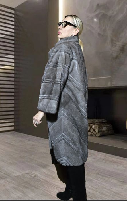 Норкова шуба BRASCHI оверсайз норка Blue iris  105 см