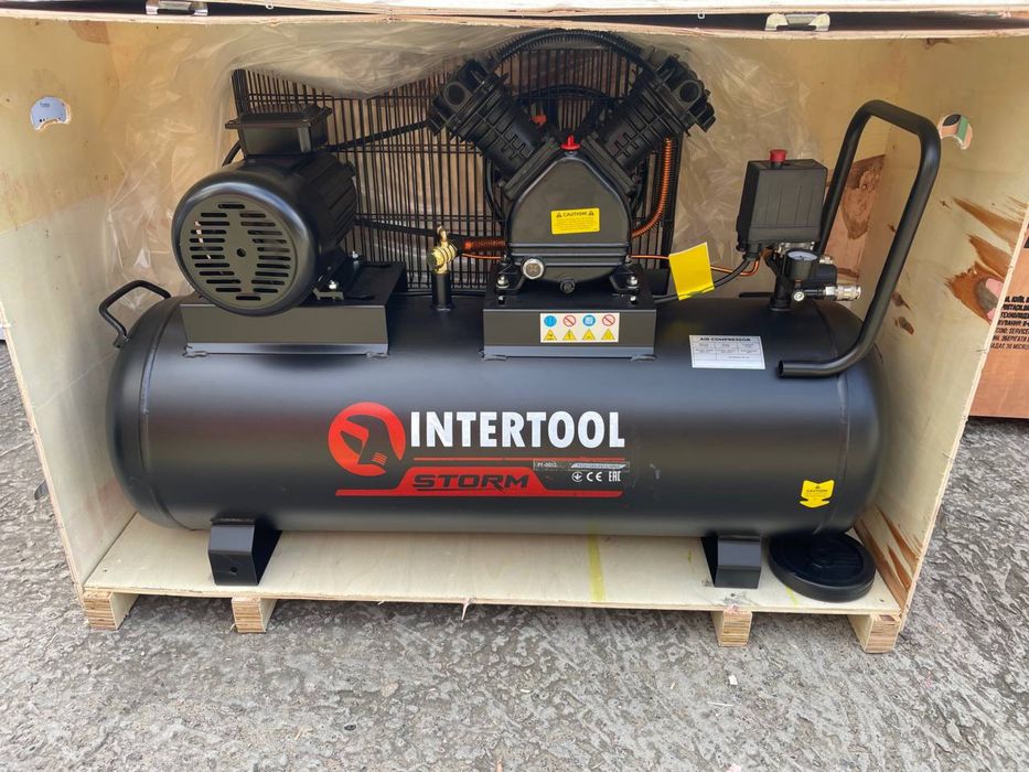 Компресор 100 л 3,0 кВт, 380 В 10 атм, 500 л/хв, 2 циліндри, 80 дБ INTERTOOL PT-0013