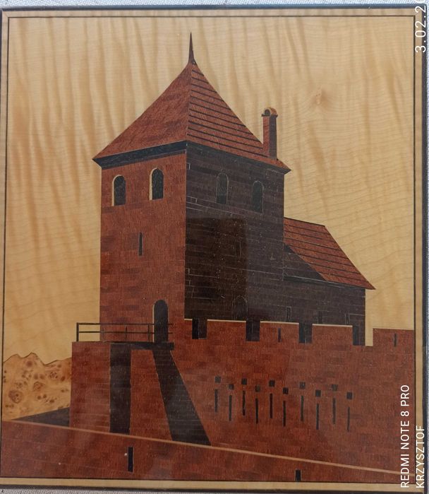 Baszta - obraz w drewnie wykonany techniką intarsji