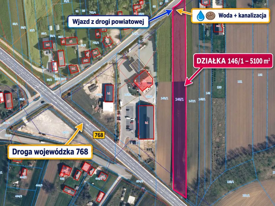 Działka inwestycyjna 51 arów | usługi, magazyn, handel | Sokołowice