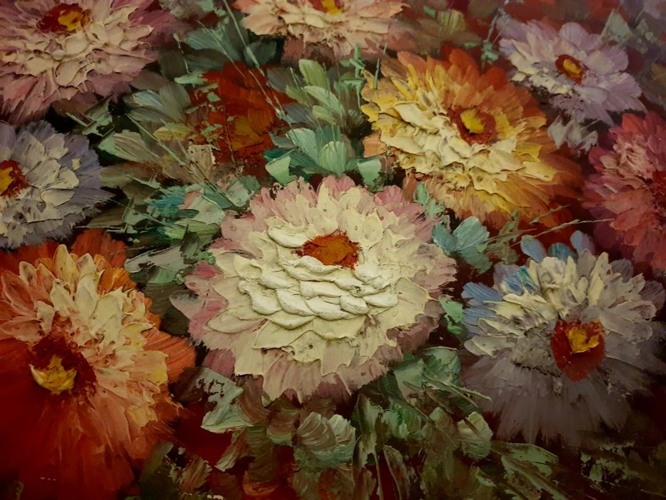 Natureza Morta - grande pintura em óleo sobre tela 130 cm comprimento