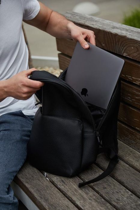 Рюкзак мужской кожаный черный сумка портфель