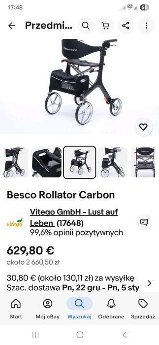 Carbon włókno węglowe ,ultra lekki chodzik rollator balkonik na kołach