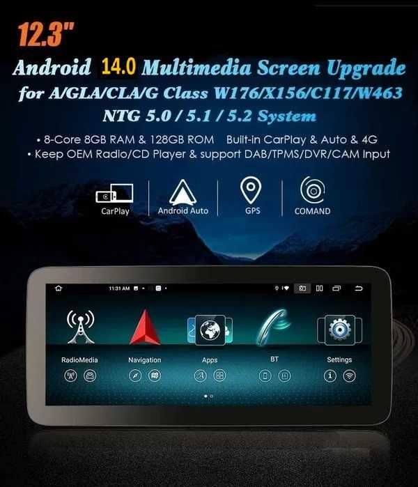 Auto-rádio 12.3" Android 14 Mercede GLA  CLA  A  V W176 d 2013 a 2019