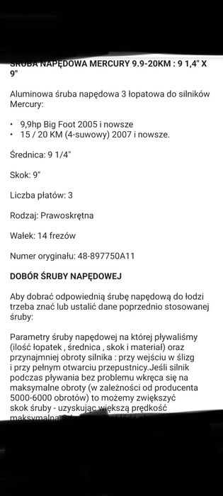 Śruba napędowa mariner , Mercury 9-15km