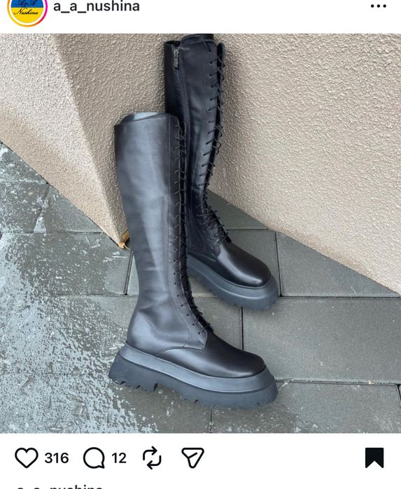 Черевики чоботи ботфорти a nushina на шнурівці високі труби
